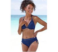 Bügel-Bikini-Top S.OLIVER "Aiko", Damen, Gr. 38, Cup C, blau (marine), Microfaser, Microfaser, Polyamid, Basic, Bikini-Oberteile, mit Häkeloptik (61577000-38) marine
