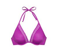 Bügel-Bikini-Top S.OLIVER "Aiko", Damen, Gr. 38, Cup F, pink (beere), Microfaser, Microfaser, Polyamid, Basic, Bikini-Oberteile, mit Häkeloptik (32510820-38) beere