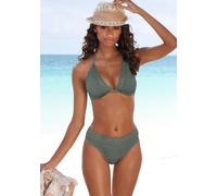 Bügel-Bikini-Top S.OLIVER "Aiko", Damen, Gr. 40, Cup D, grün (oliv), Microfaser, Polyamid, unifarben, Basic, Bikini-Oberteile, mit Häkeloptik (96930769-40) oliv