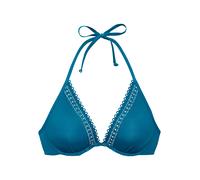 Bügel-Bikini-Top S.OLIVER "Aiko", Damen, Gr. 44, Cup F, blau (petrol), Microfaser, Microfaser, Polyamid, Basic, Bikini-Oberteile, mit Häkeloptik (41233929-44) petrol