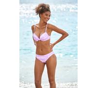 Bügel-Bikini-Top S.OLIVER "Enja", Damen, Gr. 42, Cup B, lila (lila, weiß), Microfaser, Microfaser, Recycling-Polyamid, bedruckt, Bikini-Oberteile, mit wattierten Cups und Batikdruck (56845923-42) lila