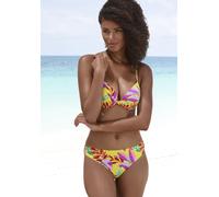 Bügel-Bikini-Top S.OLIVER "Mallorca", Damen, Gr. 38, Cup C, gelb (gelb, bedruckt), Recycling-Polyamid, bedruckt, Bikini-Oberteile, mit geraffter Mitte (40648933-38) gelb, bedruckt