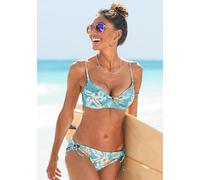 Bügel-Bikini-Top SUNSEEKER "Suva", Damen, Gr. 34, Cup B, blau (aquablau, bedruckt), Polyamid, floral, Bikini-Oberteile, mit leichter Wattierung (17902242-34) aquablau, bedruckt