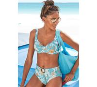 Bügel-Bikini-Top SUNSEEKER "Suva", Damen, Gr. 42, Cup F, blau (aquablau, bedruckt), Polyamid, floral, Bikini-Oberteile, mit breiten Trägern, Topseller (65489806-42) aquablau, bedruckt