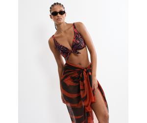 Bügel-Bikini-Top TRIUMPH "Summer Palm W", Damen, Gr. 44, Cup F, rot (braun, schwarz combination), Microfaser, Obermaterial: 55% Polyamid, 45% Elasthan, Bikini-Oberteile, weich und formend (45484335-44