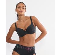 Bügel-Bikini-Top TRIUMPH "Summer Tropics WP 01", Damen, Gr. 44, Cup E, schwarz (schwarz combination), Microfaser, Obermaterial: 55% Polyamid, 45% Elasthan, Bikini-Oberteile, weich und formend (4757535