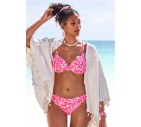 Bügel-Bikini-Top VIVANCE "Leni", Damen, Gr. 42, Cup C, weiß (neonpink, weiß), Microfaser, bedruckt, floral, Bikini-Oberteile, mit gelaserter Wellenkante (62158810-42) neonpink, weiß
