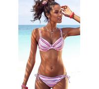 Bügel-Bikini VENICE BEACH, Damen, Gr. 36, Cup F, rosa (lachs, bedruckt), Polyamid, bedruckt, gestreift, Bikini-Sets Bügel-Bikini, mit Häkelkanten (45629054-36) lachs, bedruckt