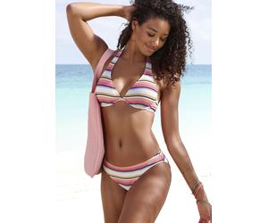 Bügel-Bikini VENICE BEACH, Damen, Gr. 38, Cup F, beige (creme, rosa), Recycling-Polyamid, gestreift, strukturiert, Bikini-Sets Bügel-Bikini, mit strukturierter Ware (23946817-38) creme, rosa
