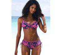 Bügel-Bikini VENICE BEACH "Kensi", Damen, Gr. 42, Cup F, blau (marine, pink bedruckt), Xtra Life LYCRA, bedruckt, kontrastfarbene Details, Bikini-Sets Bügel-Bikini, seitlich regulierbar mit modernem P