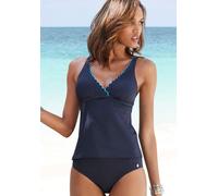 Bügel-Tankini-Top LASCANA "Camilla", Damen, Gr. 42, Cup C, blau (navy, türkis), Polyamid, kontrastfarbene Details, unifarben, Bikini-Oberteile Tankini-Oberteil, mit Farbkontrast (59666612-42) navy, tü