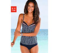 Bügel-Tankini-Top LASCANA "Minimal", Damen, Gr. 44, Cup D, blau (marine, bedruckt), Polyamid, bedruckt, Bikini-Oberteile, in bauchbedeckender Form (81711642-44) marine, bedruckt