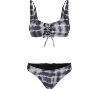 Urban Classics TB4384 Ladies Lace Up Tie Dye Bikini, Größe:S, Farbe:BLACK/WHITE