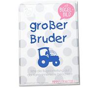 Bügelbild großer Bruder mit Traktor Flockfolie Aufbügler Applikationen Bügelsticker für Stoffe Textilien Kinder zum Aufbügeln Flicken, Farbe:blau