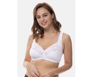 Bügelloser BH DORINA "Georgina", Damen, Gr. 95, Cup E, weiß, Jersey, Obermaterial: 75% Baumwolle, 19% Polyamid, 6% Elasthan, unifarben, BHs, mit Spitze, stützendes Unterbrustband, Full-Cup (27756324-9