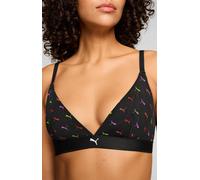 Bügelloser BH PUMA "PUMA WOMEN PRINTED MESH TRIANGLE TOP", Damen, Gr. XS, N-Gr, schwarz combo, Microtouch, Obermaterial: 70% Polyamid, 30% Elasthan, BHs, mit buntem allover Logodruck, verstellbare Trä
