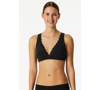 Bügelloser BH SCHIESSER "Unique Cotton", Damen, Gr. 70, Cup A, schwarz (000, schwarz), Obermaterial: 90% Baumwolle, 10% Elasthan, BHs, Spitzenband am Dekolleté, Baumwollmischung, gemoldete Cups (90592