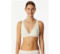 Bügelloser BH SCHIESSER "Unique Cotton", Damen, Gr. 80, Cup A, weiß (102, off, weiß), Obermaterial: 90% Baumwolle, 10% Elasthan, BHs, Spitzenband am Dekolleté, Baumwollmischung, gemoldete Cups (196652