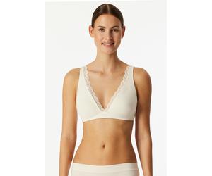 Bügelloser BH SCHIESSER "Unique Cotton", Damen, Gr. 85, Cup A, weiß (102, off, weiß), Obermaterial: 90% Baumwolle, 10% Elasthan, BHs, Spitzenband am Dekolleté, Baumwollmischung, gemoldete Cups (196652