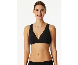 Bügelloser BH SCHIESSER "Unique Cotton", Damen, Gr. 85, Cup B, schwarz (000, schwarz), Obermaterial: 90% Baumwolle, 10% Elasthan, BHs, Spitzenband am Dekolleté, Baumwollmischung, gemoldete Cups (49731
