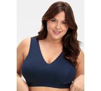 Bügelloser BH SHEEGO, Damen, Gr. 90, Cup F, blau (marine, weiß), 95% Baumwolle, 5% Elasthan, BHs (15954735-90) marine, weiß