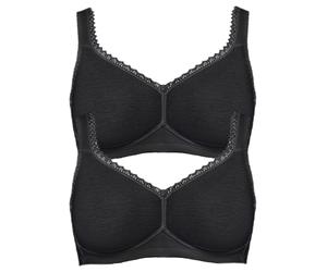Bügelloser BH SUSA "2er Pack Baumwoll BH ohne Bügel Organic Cotton", Damen, Gr. 85, Cup C, schwarz (schwarz schwarz), Stoff, Obermaterial: 83% Baumwolle CO. 10% Polyamid PA. 7% Elasthan EL., BHs (4406