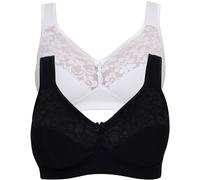 Susa Damen o. Bügel 27931 Bügelloser BH, Mehrfarbig (Weiß/Schwarz 215), 85 C (2er Pack)