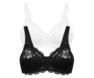 Bügelloser BH SUSA "Latina", Damen, Gr. 110, Cup E, schwarz-weiß (weiß, schwarz), Spitze, Obermaterial: 77% Polyamid, 15% Baumwolle, 8% Elasthan, unifarben, bequem, BHs, zarte Spitze, atmungsaktiv, el