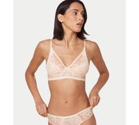 Bügelloser BH TRIUMPH "Amourette Charm Delight N", Damen, Gr. 70, Cup E, beige (fresh powder), Spitze, Obermaterial: 81% Polyamid, 15% Elasthan, 4% Modal, geblümt, kontrastfarbene Details, unifarben,