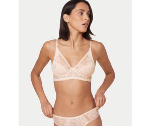 Bügelloser BH TRIUMPH "Amourette Charm Delight N", Damen, Gr. 70, Cup E, beige (fresh powder), Spitze, Obermaterial: 81% Polyamid, 15% Elasthan, 4% Modal, geblümt, kontrastfarbene Details, unifarben,