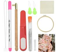BUENTYA Stickerei Perlen Stanznadel Stickerei Set Holzgriff Stickstifte Stanznadeltuch Verstellbare Teppichgarn Stickerei Punch Nadel Werkzeuge Set Stickrahmen Stoff Ösennadeln Einfädler für DIY