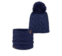 BUFF® Bundle Knitted & Fleece Band Mütze Caryn Midnight Blue Marino und Knitted & Fleece Neckwarmer Caryn Midnight Blue Marino Einzelgröße Erwachsene