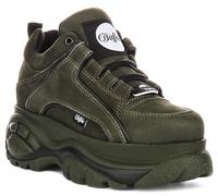 Buffalo 1339-14 CLS Cal Damen Vgn Distress Low Cut Metallic Plateauschuhe, khaki, 40 EU