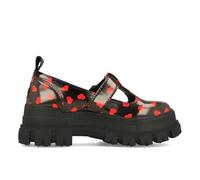 Buffalo Aspha Jane Heart Boot Damen Vegan Patent Black Red EUR 39 | Chunky-Silhouette, Klassische Schnürung, Retro-Design, Profilierte Laufsohle, Streetwear-Style
