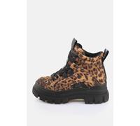 Schnürboots BUFFALO "ASPHA NC MID", Damen, Gr. 36, braun (braun, leo), Velourslederimitat, modisch, Schuhe, Trendboots, Stiefelette, Plateauboots im Leo-Look (88144701-36) braun, leo