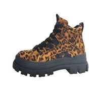 Schnürboots BUFFALO "ASPHA NC MID", Damen, Gr. 39, braun (braun, leo), Velourslederimitat, modisch, Schuhe, Trendboots, Stiefelette, Plateauboots im Leo-Look (88144701-39) braun, leo