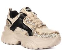 Trainingsschuh BUFFALO "Buffalo BLISS GLAM - VEGAN GLITTER/NUBUCK", Damen, Gr. 38, gold, cream, schwarz, Schuhe (14203223-38) gold, cream, schwarz