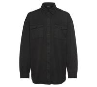 Blusenshirt BUFFALO, Damen, Gr. 32/34, grau (dunkelgrau), Obermaterial: 100% Baumwolle, used, unifarben, casual, loose fit hüftbedeckend, hoch geschlossener Ausschnitt, Langarm Manschette, Shirts, Lou