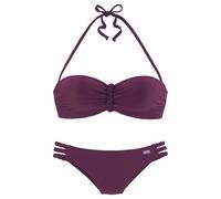 Bügel-Bandeau-Bikini BUFFALO, Damen, Gr. 42, Cup E, rot (bordeaux), Polyamid, Flechtoptik, Bikini-Sets, trendiger Look, mit abnehmbaren Trägern, mit geflochtenen Details (73568447-42) bordeaux