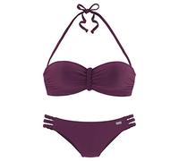 Bügel-Bandeau-Bikini BUFFALO, Damen, Gr. 34, Cup E, rot (bordeaux), Polyamid, Flechtoptik, Bikini-Sets, trendiger Look, mit abnehmbaren Trägern, mit geflochtenen Details (73568447-34) bordeaux