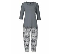 Capri-Pyjama BUFFALO, Damen, Gr. 36/38, schwarz (anthrazit), Single Jersey, Obermaterial: 100% Baumwolle, bequem 3/4-Länge, Rundhals, eingesetzt, Homewear-Sets, mit gemusterter Hose (835980-36) anthra