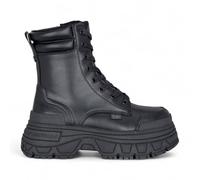 Buffalo Damen Fusion Schnürstiefel, schwarz, klobig, mittelhoch, mit Plateausohle