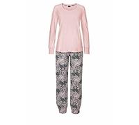 Pyjama BUFFALO, Damen, Gr. 44/46, rosa, Single Jersey, Obermaterial: 100% Baumwolle, gemustert, unifarben, bequem lang, Rundhals, eingesetzt Rippbündchen, Homewear-Sets Pyjama, mit gemusterter Hose un
