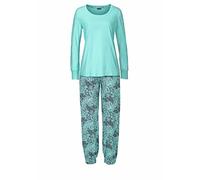 Pyjama BUFFALO, Damen, Gr. 40/42, grün (mint), Single Jersey, Obermaterial: 100% Baumwolle, gemustert, unifarben, bequem lang, Rundhals, eingesetzt Rippbündchen, Homewear-Sets Pyjama, mit gemusterter 