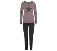 Pyjama BUFFALO, Damen, Gr. 48/50, lila (mauve, schwarz), Single Jersey, Obermaterial: 100% Baumwolle, Basic, Basic lang, Rundhals, Raglanärmel Rippbündchen, Homewear-Sets Pyjama, mit Sternenprint (809
