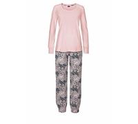 Pyjama BUFFALO, Damen, Gr. 56/58, rosa, Single Jersey, Obermaterial: 100% Baumwolle, gemustert, unifarben, bequem lang, Rundhals, eingesetzt Rippbündchen, Homewear-Sets Pyjama, mit gemusterter Hose un