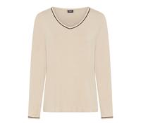 Pyjamaoberteil BUFFALO, Damen, Gr. 32/34, beige, Single Jersey, Obermaterial: 95% Viskose, 5% Elasthan, kontrastfarbene Details, unifarben, Basic hüftlang, V-Ausschnitt, eingesetzt paspeliert kontrast