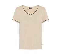 Pyjamaoberteil BUFFALO, Damen, Gr. 44/46, beige, Single Jersey, Obermaterial: 95% Viskose, 5% Elasthan, kontrastfarbene Details, unifarben, bequem hüftlang, V-Ausschnitt, eingesetzt paspeliert kontras