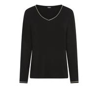 Pyjamaoberteil BUFFALO, Damen, Gr. 36/38, schwarz, Single Jersey, Obermaterial: 95% Viskose, 5% Elasthan, kontrastfarbene Details, unifarben, Basic hüftlang, V-Ausschnitt, eingesetzt paspeliert kontra