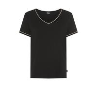 Pyjamaoberteil BUFFALO, Damen, Gr. 36/38, schwarz, Single Jersey, Obermaterial: 95% Viskose, 5% Elasthan, kontrastfarbene Details, unifarben, bequem hüftlang, V-Ausschnitt, eingesetzt paspeliert kontr